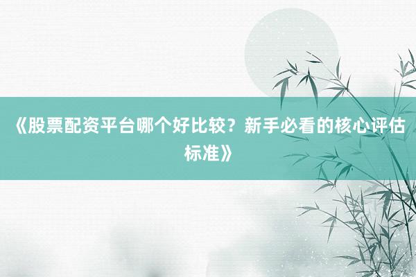《股票配资平台哪个好比较？新手必看的核心评估标准》