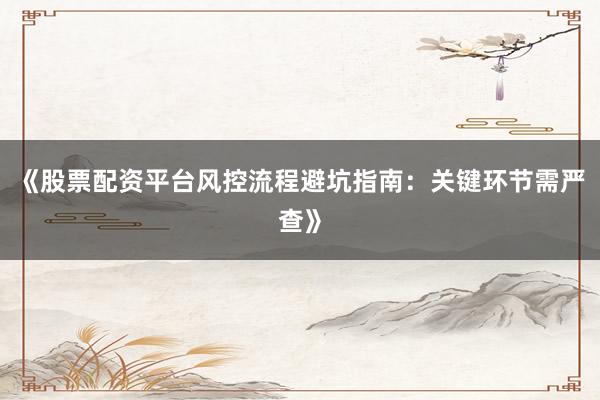 《股票配资平台风控流程避坑指南：关键环节需严查》