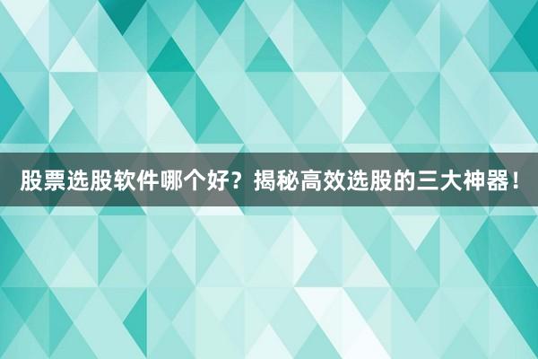 股票选股软件哪个好？揭秘高效选股的三大神器！