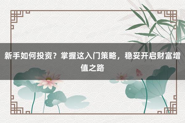 新手如何投资？掌握这入门策略，稳妥开启财富增值之路